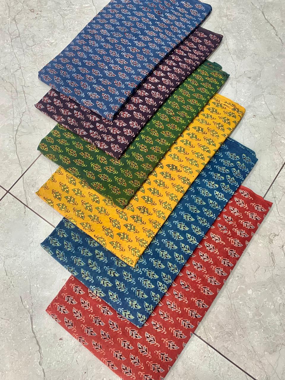 Ajrakh pure cotton handblock printed fabric with multicolour traditional handblock patterns